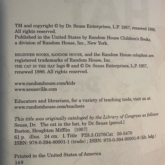 Dr Seuss” The Cat in the Hat”, excellent condition children’s book - Picture 2 of 4